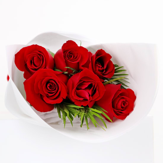 Valentine's 6 Red Rose Bouquet - 6 Roses(Half Dozen)