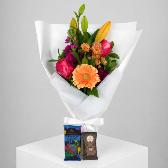 Daily Bouquet - Orange lilies, peach blooms and pink mischief - Standard