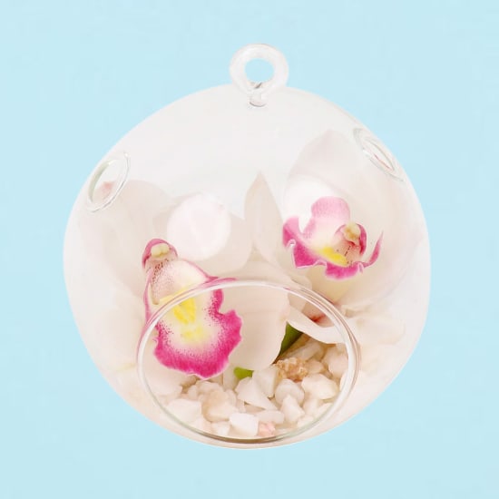 White Orchid Orb Glass Hanging Tealight Vase - Deluxe