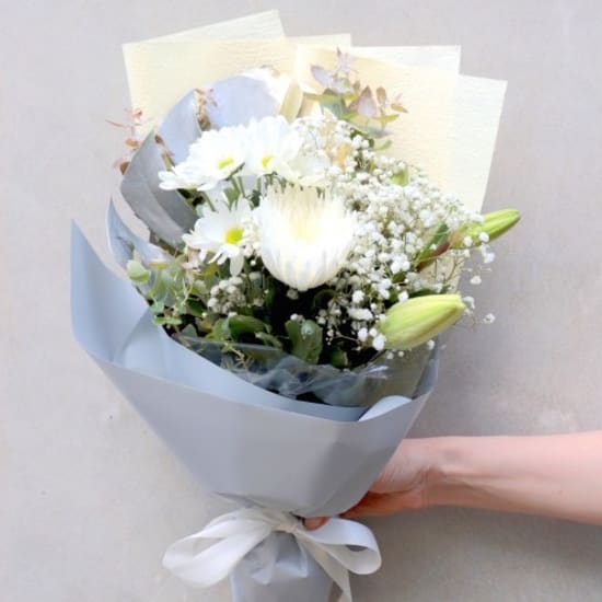 Bleached & Burnished White & Metallic Flower Bouquet - Standard