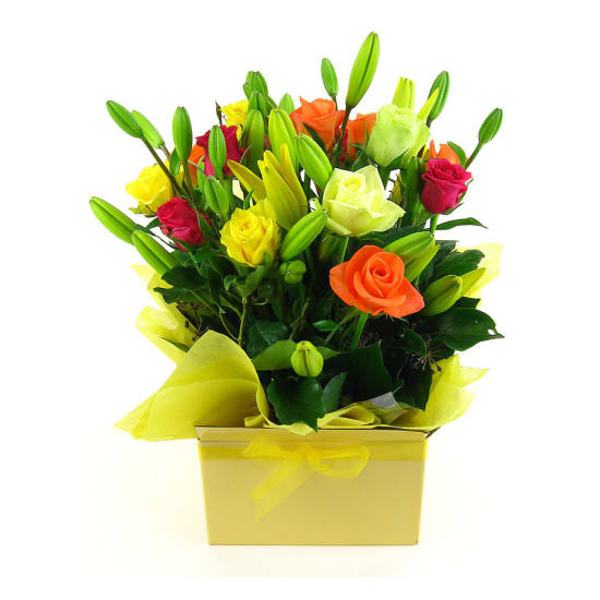 Plush Roses & Lilies Flower Box - Deluxe