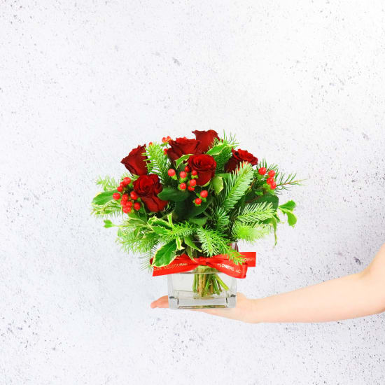 Red Rose Christmas Vase - Deluxe