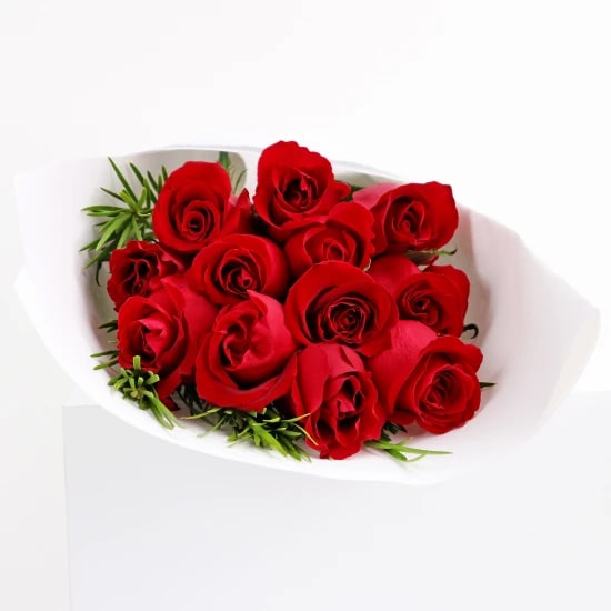 Red Rose Bouquet - 12 Roses (One Dozen)