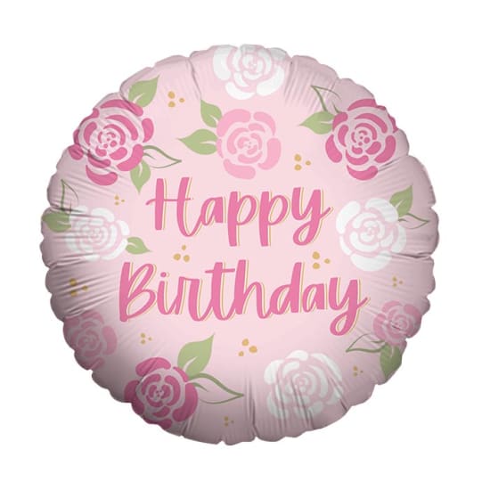 Pink Roses Happy Birthday Balloon - Standard
