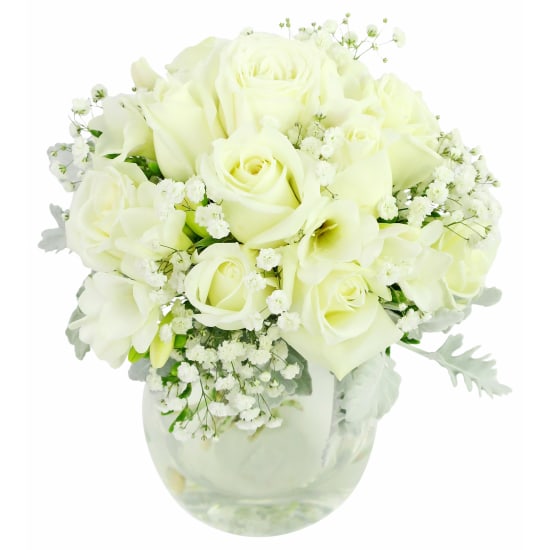 Rosabella White Roses Teardrop Vase  - Standard