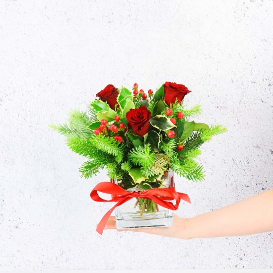 Red Rose Christmas Vase - Standard