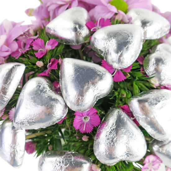 Full Of Sweet Love Flower Vase With Silver Heart Picks - Standard