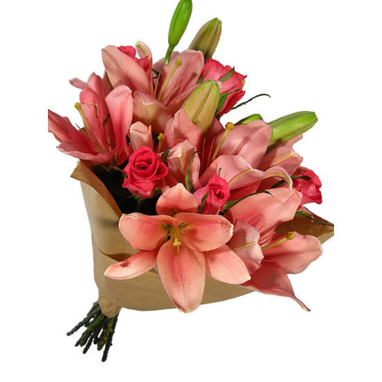 Lilies And Roses Flower Bouquet - Standard