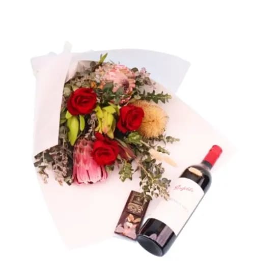 Wildflower Romance – Flowers, Red Wine & Chocolate Gift Set - Standard