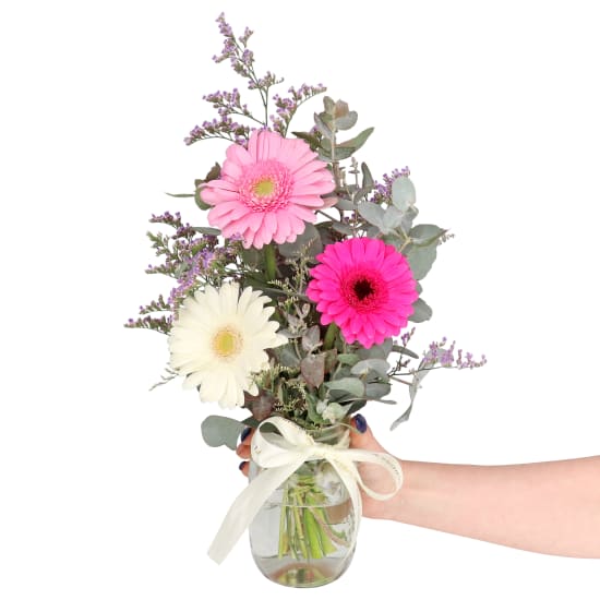 Mini Gerbera Blossoms Mason Jar Vase - Standard