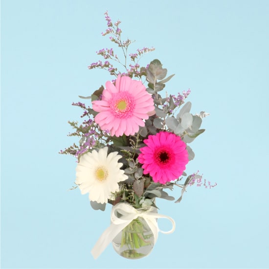 Mini Gerbera Blossoms Mason Jar Vase - Standard
