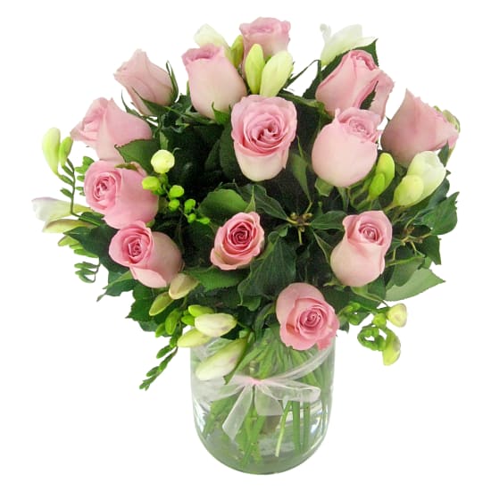 Roses And Freesias Vase - Deluxe