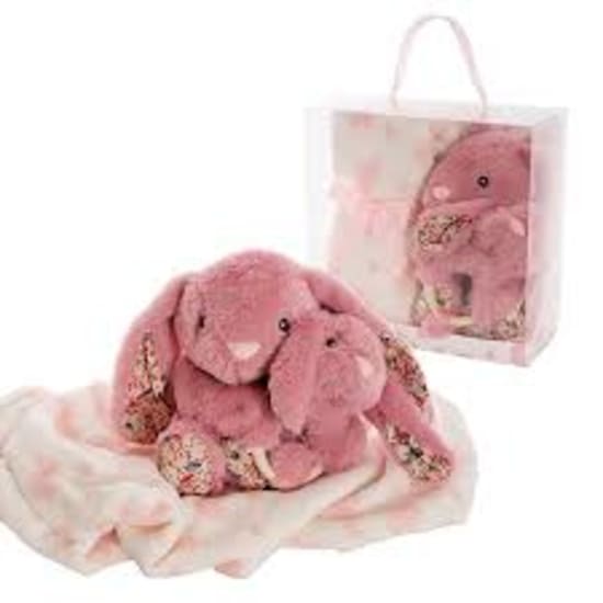 Bunny Flora, Rattle & Blanket Gift Pack Dusty Pink - Standard