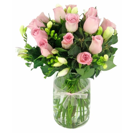 Roses And Freesias Vase - Deluxe