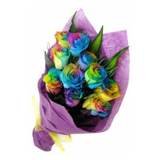 12 Rainbow Roses - 12 Roses (One Dozen)