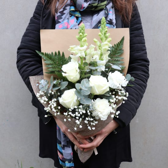 Arctic Belle White Flower Bouquet - Deluxe