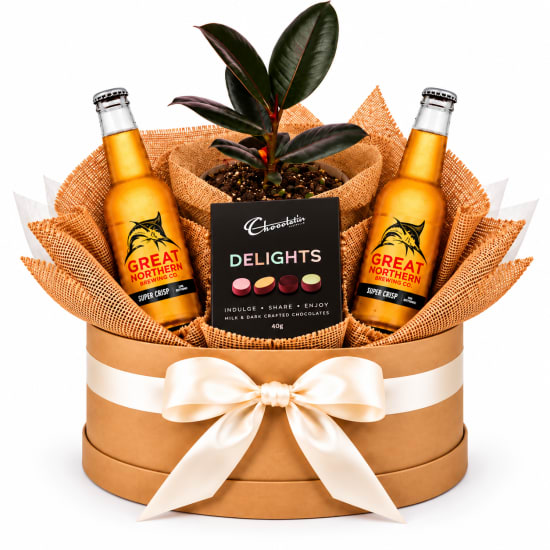 🍺🌿 Burgundy Brews & Chocolate Delights Plant Hamper 🍫 - Standard