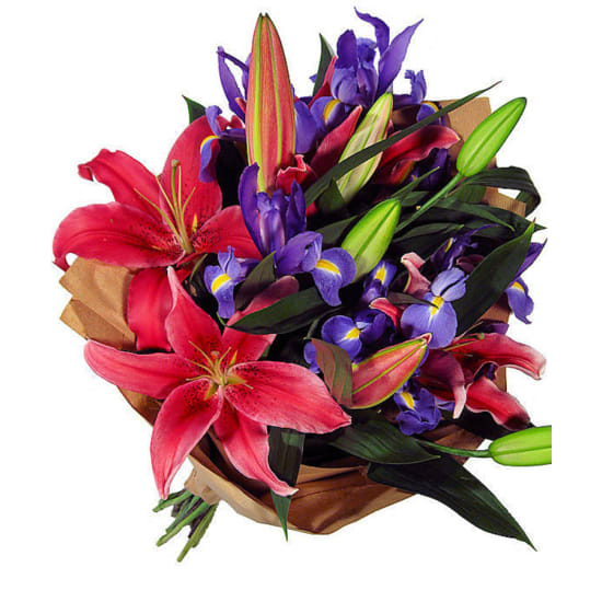 Pinks And Blues Lilies And Iris Bouquet  - Standard