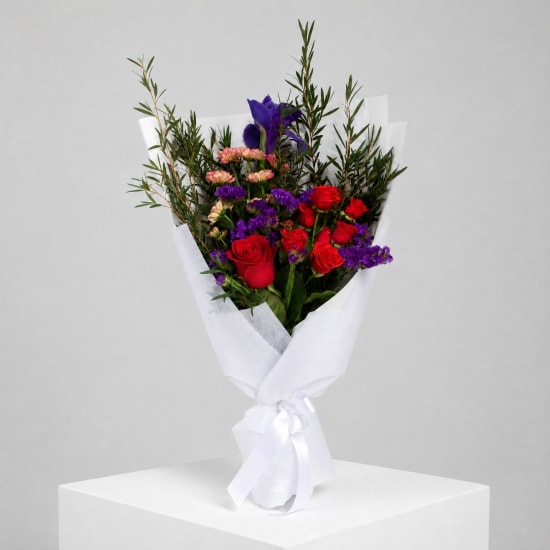 Daily Bouquet - Crimson blooms and purple spark - Standard