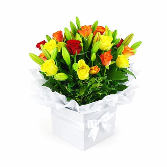Plush Roses & Lilies Flower Box - Premium