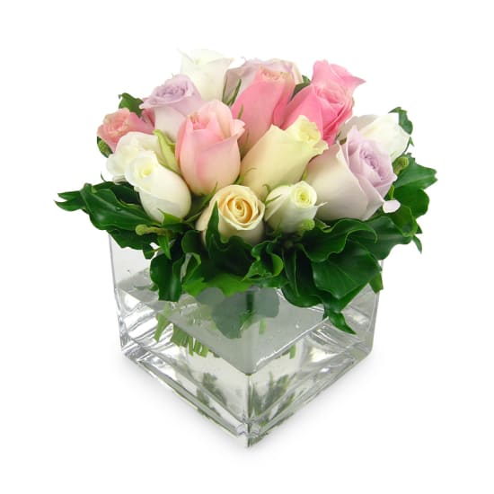 Mixed Pastel Rose Vase - Deluxe
