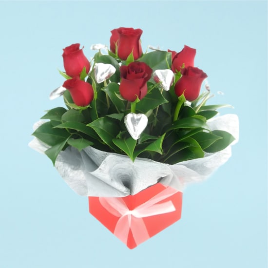 Roses & Silver Chocolate Heart Box - Standard