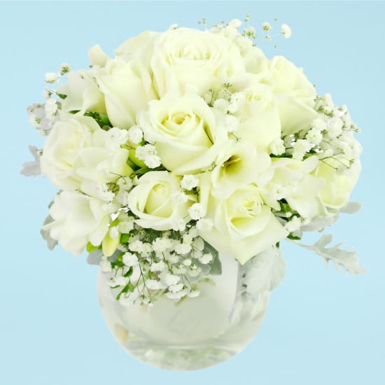 Rosabella White Roses Teardrop Vase  - Standard
