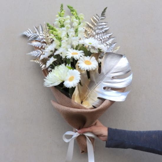 Crystal Shine White & Silver Flower Bouquet - Standard