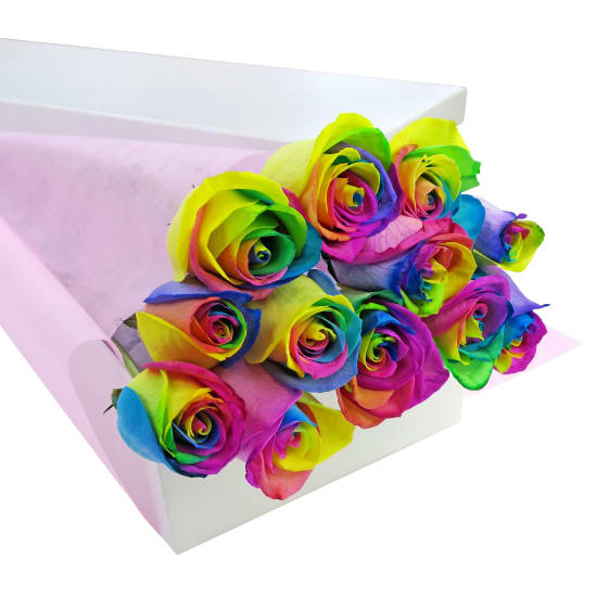 Rainbow Rose Trio - 12 Roses (One Dozen)