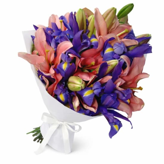 Lilies and Iris Flower Bouquet  - Deluxe