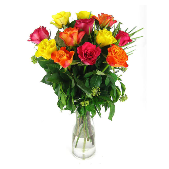 Valentine 12 mixed rose vase - 12 Roses (One Dozen)