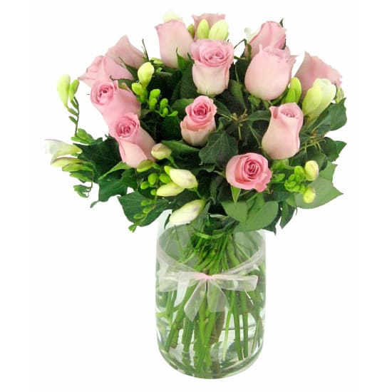 Roses and Freesias Vase - Deluxe