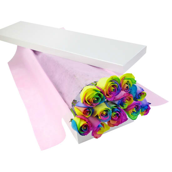 12 Elegant Rainbow Roses - 12 Roses (One Dozen)