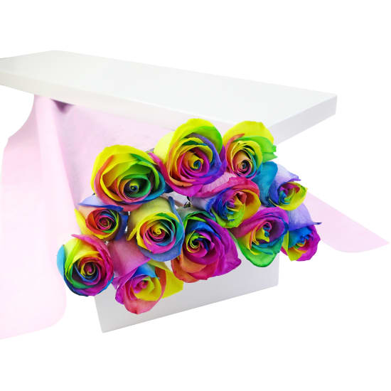 12 Elegant Rainbow Roses - 12 Roses (One Dozen)