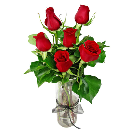 Valentine's 6 Red Rose Vase - 6 Roses (Half Dozen)