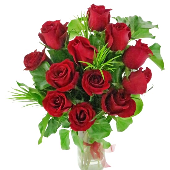 Valentine's 12 Rose Vase - 12 Roses (One Dozen)