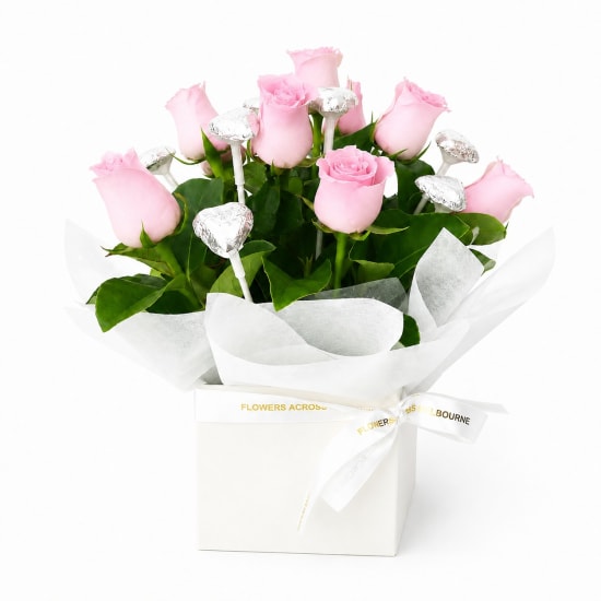 Roses & Silver Chocolate Heart Box - Standard