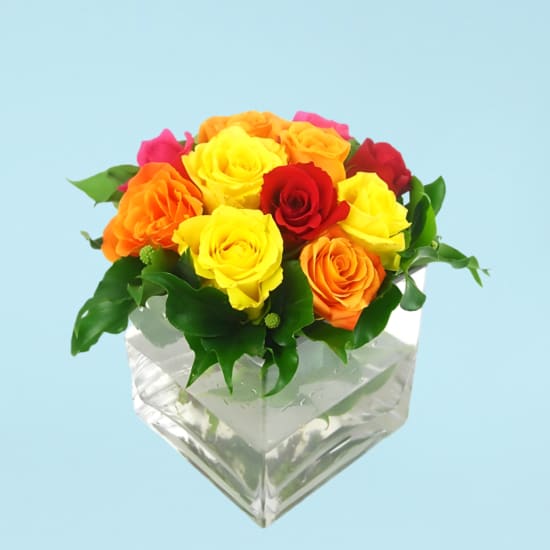 Mixed Bright Rose Vase - Standard