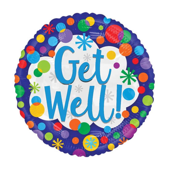 Get Well Dots On Blue Balloon - Standard