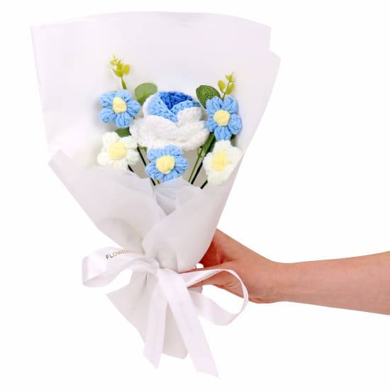 Blue And White Crochet Bouquet - Standard
