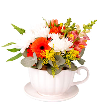 Wonderland Whimsy Ceramic Teacup Flower Arrangement