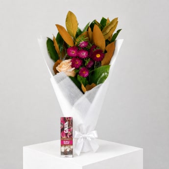 Daily Bouquet - Peach rose, pink spark, choc spoon