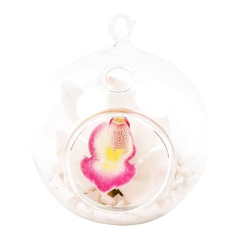White Orchid Orb Glass Hanging Tealight Vase