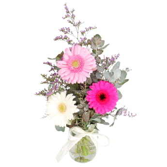 Mini Gerbera Blossoms Mason Jar Vase