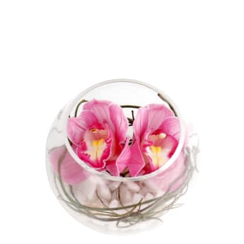 Pink Cymbidium Orchid Glass Fish Bowl Arrangement