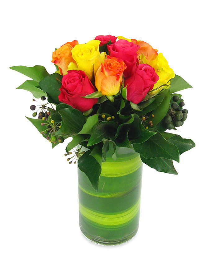 Splice Mixed Bright Rose Glass Cylinder Vase