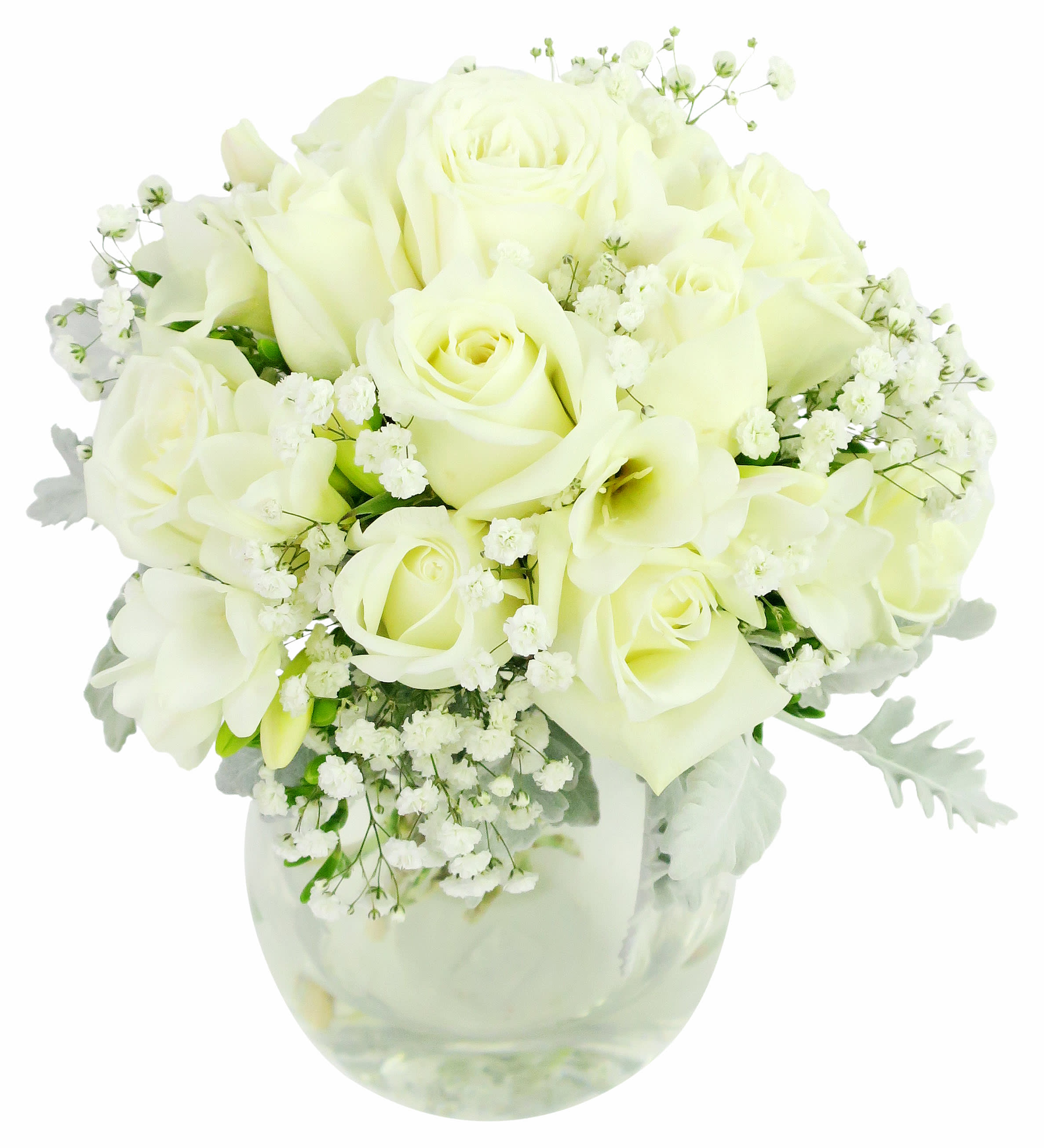 Rosabella White Roses Teardrop Vase