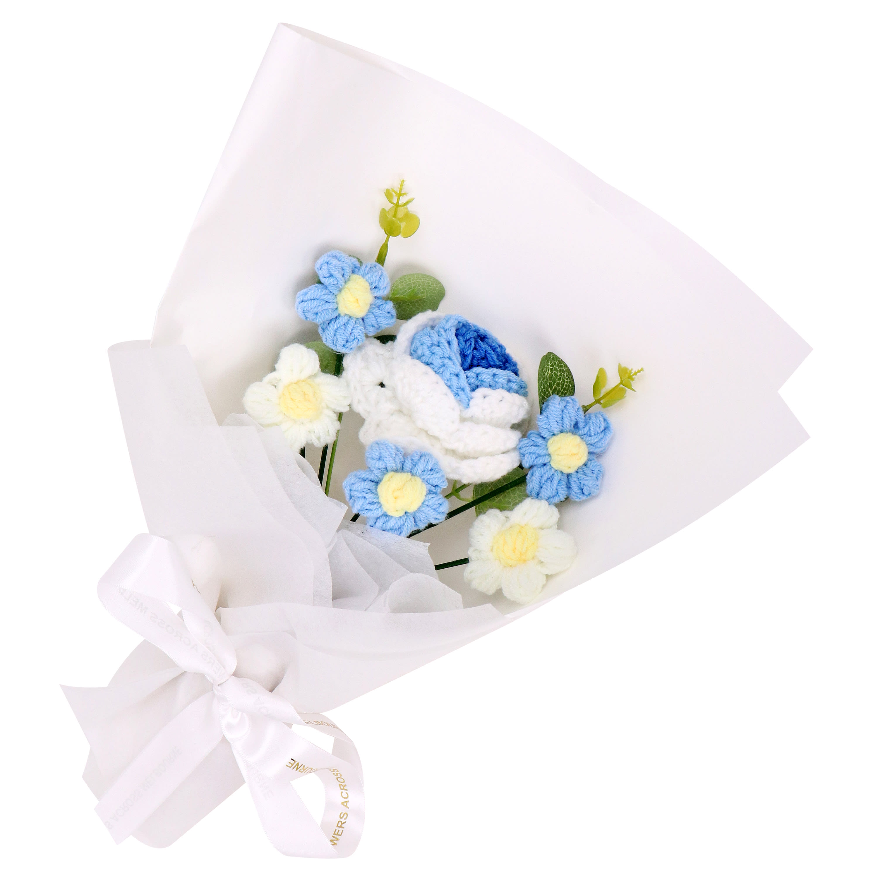 Blue And White Crochet Bouquet