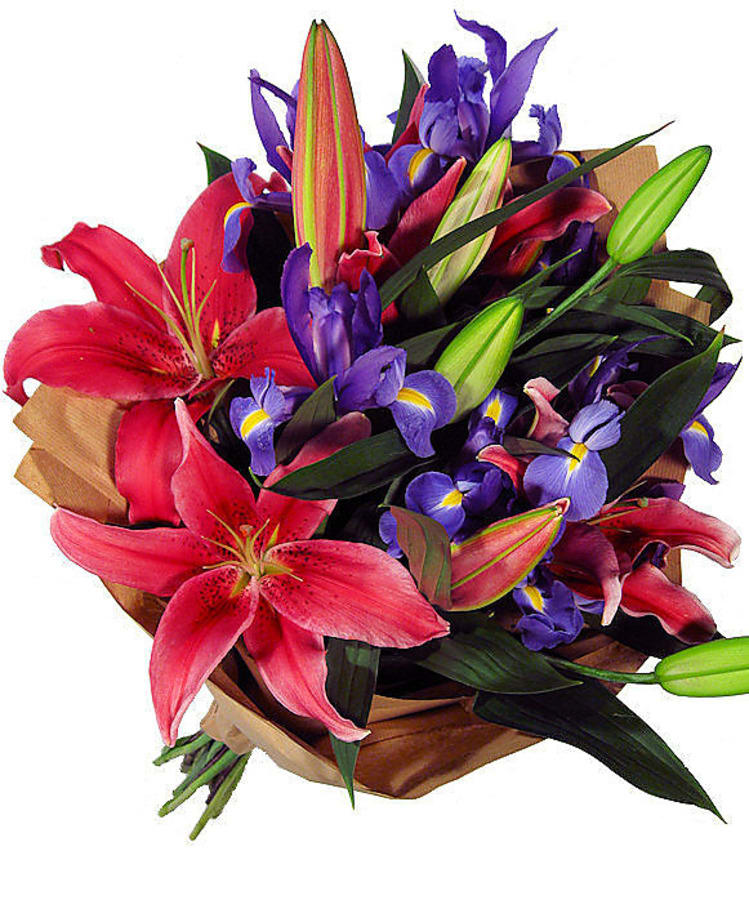 Pinks And Blues Lilies And Iris Bouquet