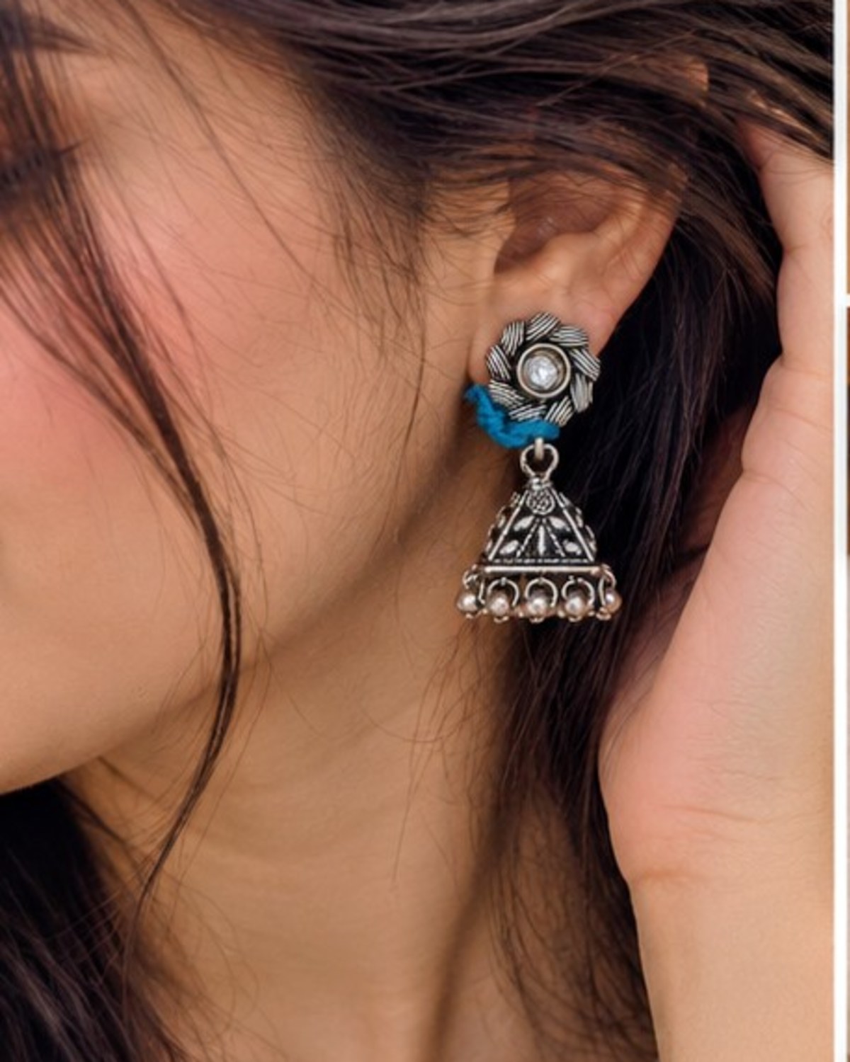 Classic Teal Jhumka ✨ – 925 Silver Earrings